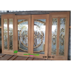 ประตูกระจกนิรภัยไม้สัก รหัส SW 10-12